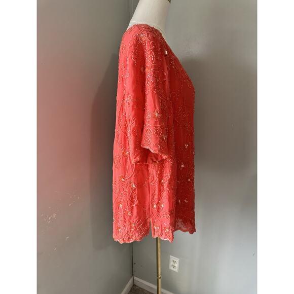 Roaman's beaded sequin coral blouse Plus 20w Cruise wear - Picture 6 of 9